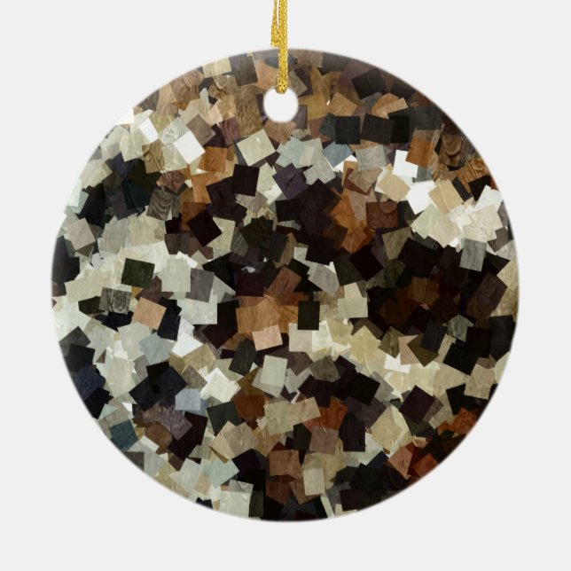 Leopard Style Brown Black Square Pattern Ceramic Ornament (Back)