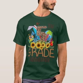 Leopard Sunflower 5th Grade Teacher Funny Back To T-Shirt