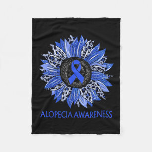 Leopard Sunflower Alopecia Awareness Blue Ribbon S Fleece Blanket