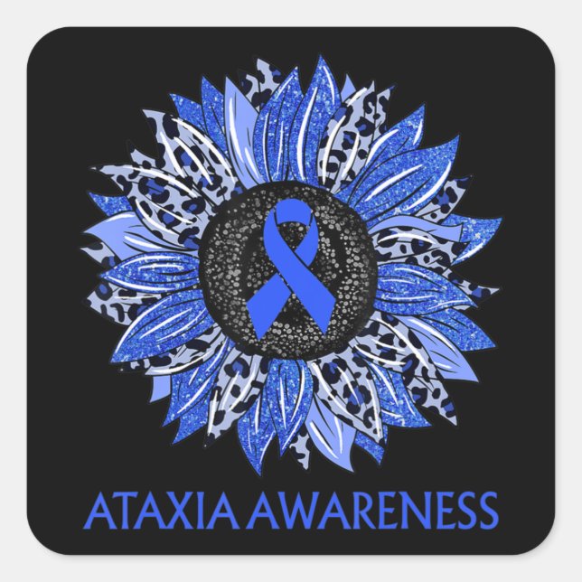 Leopard Sunflower Ataxia Awareness Blue Ribbon Sup Square Sticker (Front)