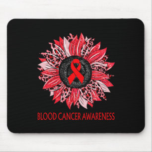 Leopard Sunflower Blood Cancer Awareness Red Ribbo Mouse Pad