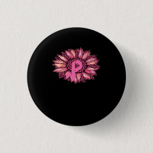 Leopard Sunflower Breast Cancer Awareness 1 Inch Round Button