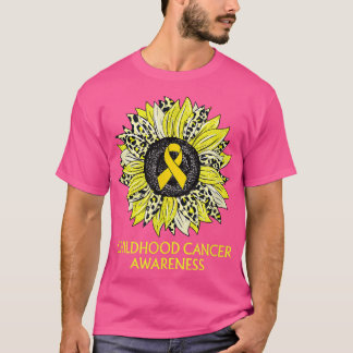 Leopard Sunflower Childhood Cancer Awareness Yello T-Shirt