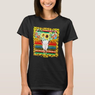 Leopard Sunflower Cow Bull Skull Boho Cogirl Rodeo T-Shirt