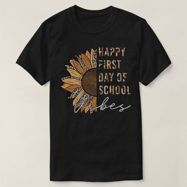 Leopard Sunflower Happy First Day Of School Teache T-Shirt (Design Front)