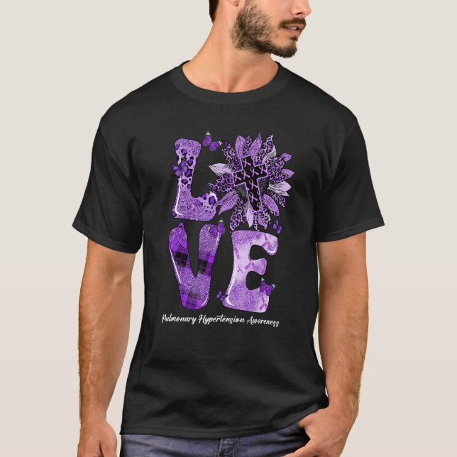 Leopard Sunflower LOVE Pulmonary Hypertension Awar T-Shirt (Front)