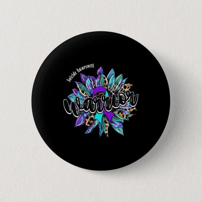 Leopard Sunflower Warrior Suicide Awareness  2 Inch Round Button (Front)