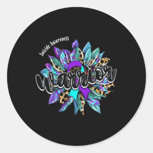 Leopard Sunflower Warrior Suicide Awareness Classic Round Sticker
