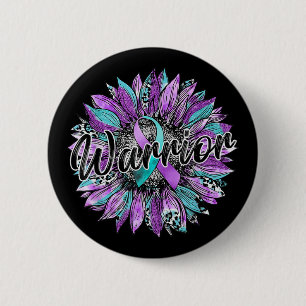 Leopard Sunflower Warrior Teal And Purple Suicide 2 Inch Round Button