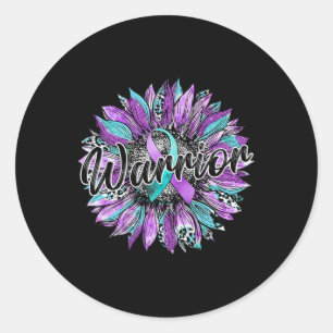Leopard Sunflower Warrior Teal And Purple Suicide  Classic Round Sticker