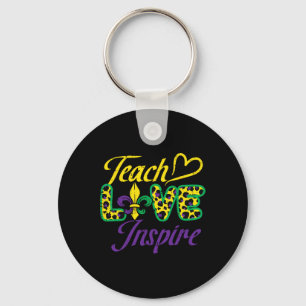 Leopard Teach Love Inspire Mardi Gras Teacher Keychain