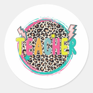 Leopard Teacher Happy First Day Of School Teacher Classic Round Sticker