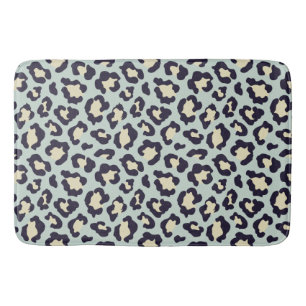 Leopard teal, black, yellow trendy bath mat