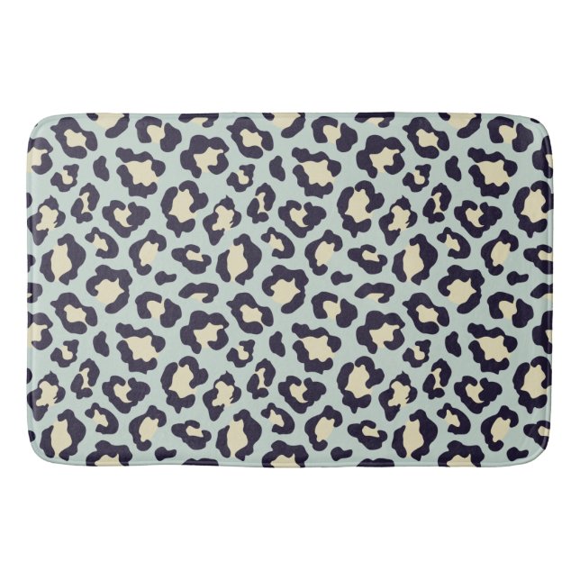 Leopard teal, black, yellow trendy bath mat (Front)