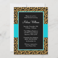 Leopard Teal Blue Bridal Shower Invitations