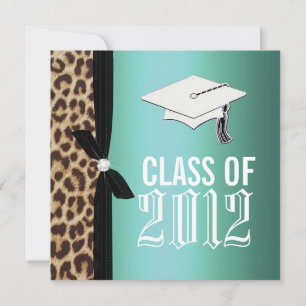 Leopard Teal Graduation Party Invitation