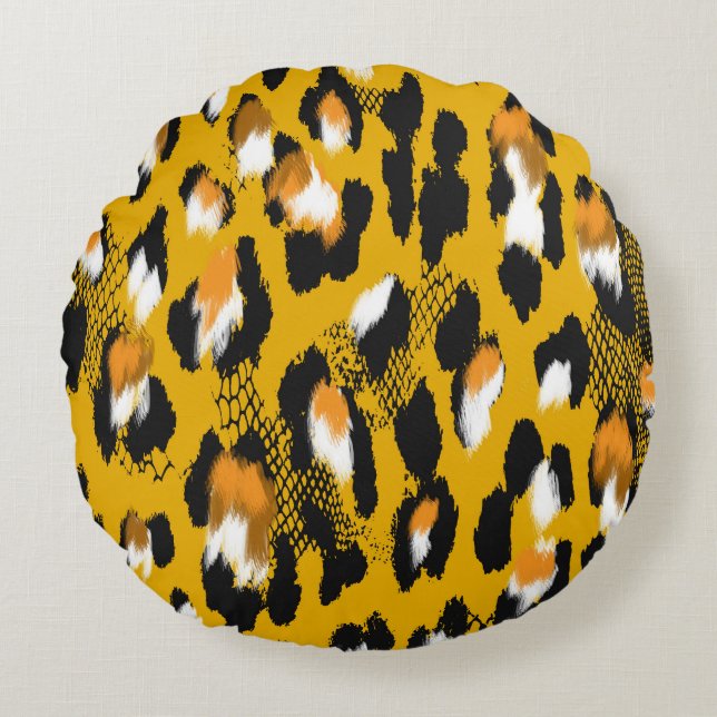 Leopard Texture Animal Print Background Round Pillow (Front)