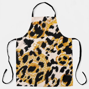 Leopard texture: gold baroque pattern. apron