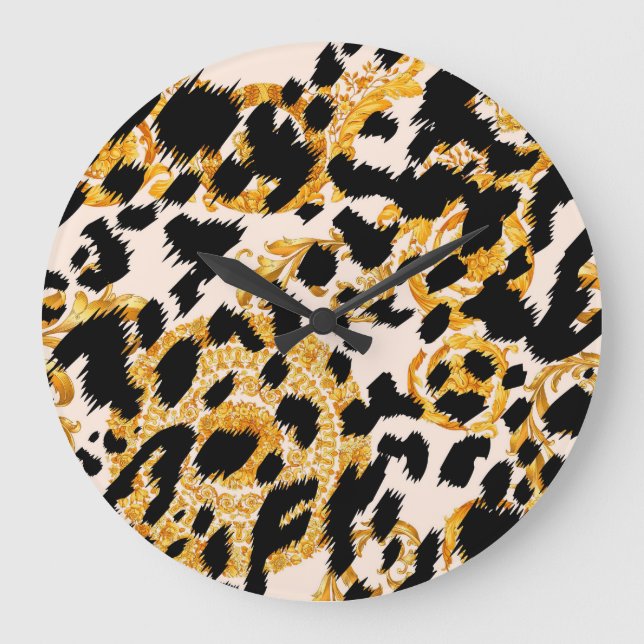 Leopard texture: gold baroque pattern. large clock (Front)