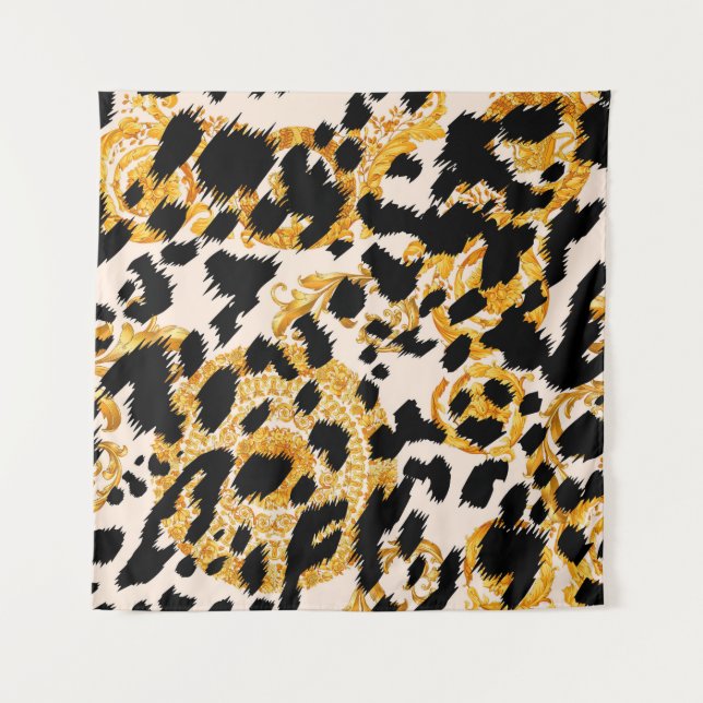 Leopard texture: gold baroque pattern. tapestry (Front)