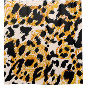 Leopard texture with gold baroque pattern