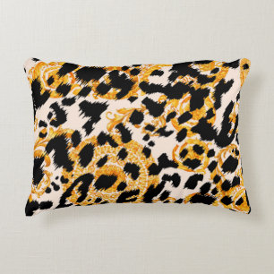 Leopard texture with gold baroque pattern accent pillow