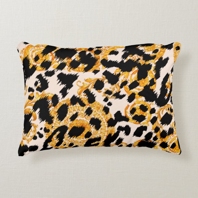 Leopard texture with gold baroque pattern accent pillow (Front)