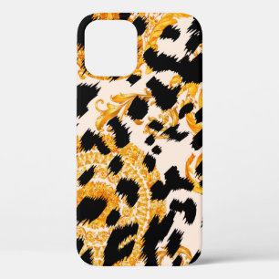 Leopard texture with gold baroque pattern iPhone 12 case