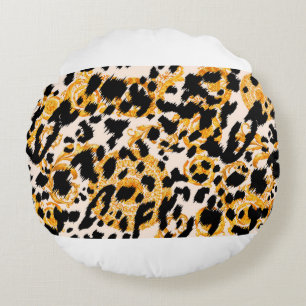 Leopard texture with gold baroque pattern round pillow