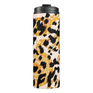 Leopard texture with gold baroque pattern thermal tumbler