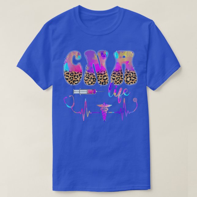 Leopard Tie Dye CNA Nurse Stethoscope Nurse Week T T-Shirt (Design Front)