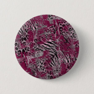 Leopard tiger grey maroon spotted 2 inch round button