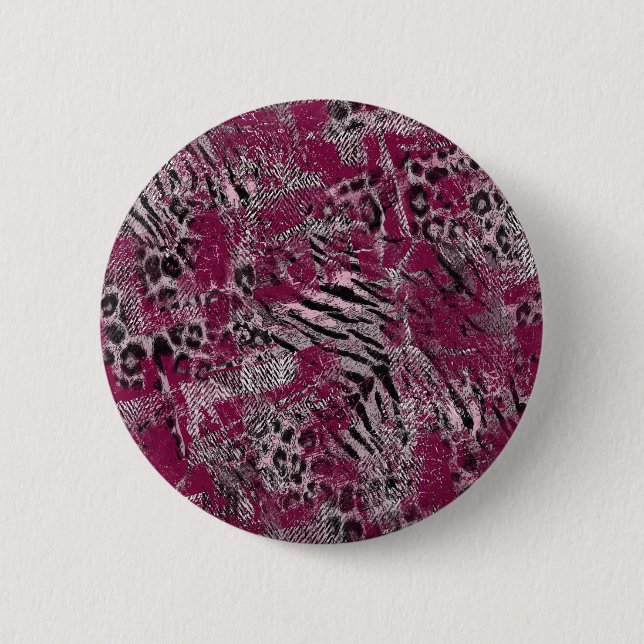 Leopard tiger grey maroon spotted 2 inch round button (Front)