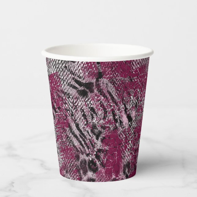Leopard tiger grey maroon spotted paper cups (Front)