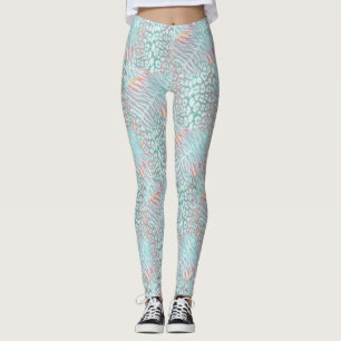 Leopard ,tiger, skin, spotted, striped, Turquoise, Leggings