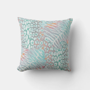 Leopard ,tiger, skin, spotted, striped, Turquoise, Throw Pillow