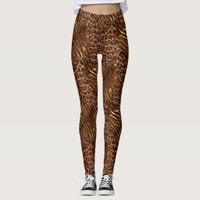 Leopard tiger skin trendy spotted striped cat leggings (Front)