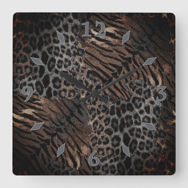 Leopard tiger skin trendy square wall clock (Front)