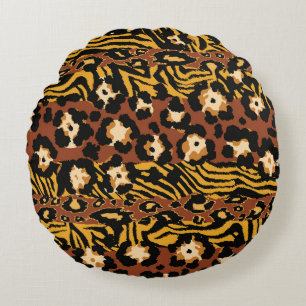 Leopard, tiger skins, wild pattern. round pillow