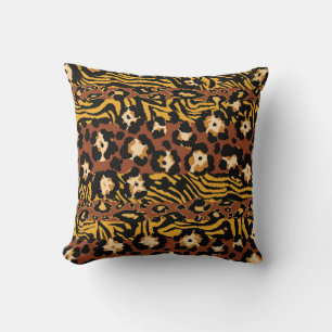 Leopard, tiger skins, wild pattern. throw pillow