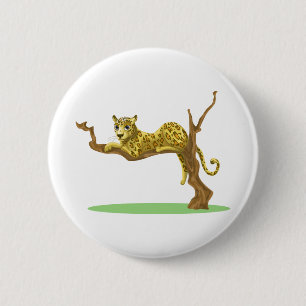 Leopard Tree Sitting Jungle Woods Environment 2 Inch Round Button