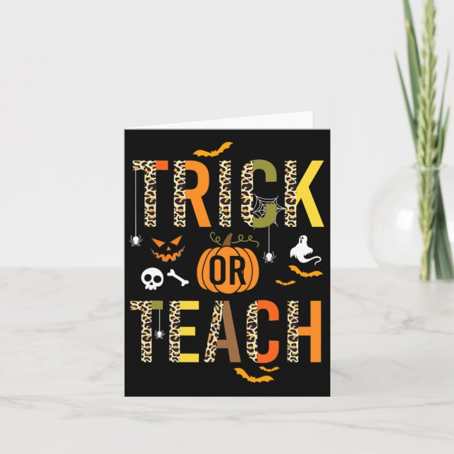 Leopard Trick Or Teach Halloween School Fall Autum Card (Front)