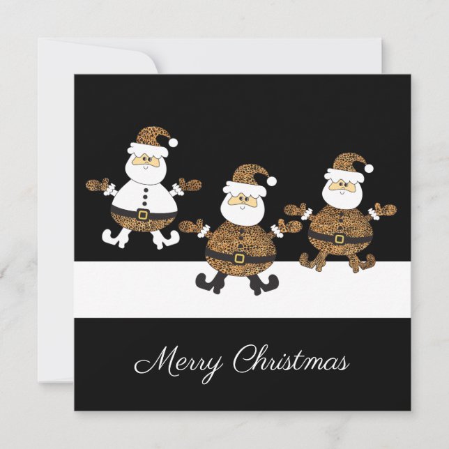 Leopard Triple Santa Snow On Black Illustration (Front)