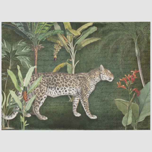 Leopard Tropical Floral n Foliage Jungle Decoupage Tissue Paper (Front)
