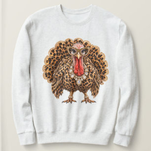 Leopard Turkey Thanksgiving Glam Rhinestone Sweatshirt