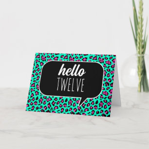 Leopard turquoise et rose Bonjour 12 carte d'anniv