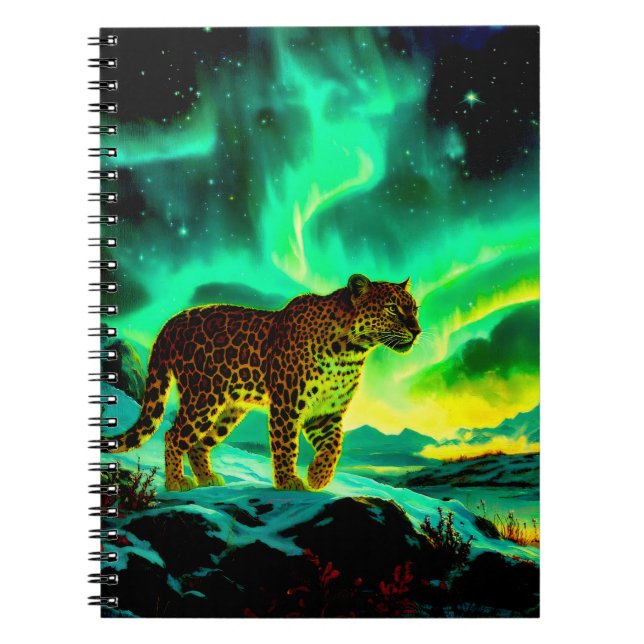 Leopard Under The Aurora Borealis  Notebook (Front)