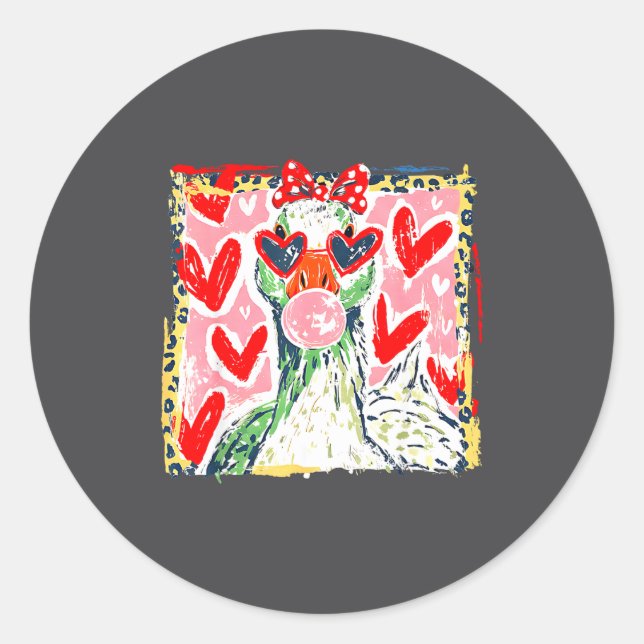 Leopard Valentine's Day Goose Funny Cute Goose Hun Classic Round Sticker (Front)
