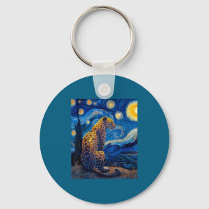 Leopard - Van Gogh Style Starry Night Funny Graphi Keychain