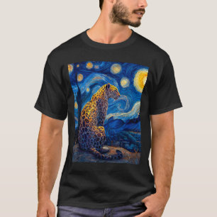 Leopard - Van Gogh Style Starry Night Funny Graphi T-Shirt
